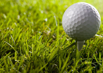Golf ball on tee in grass