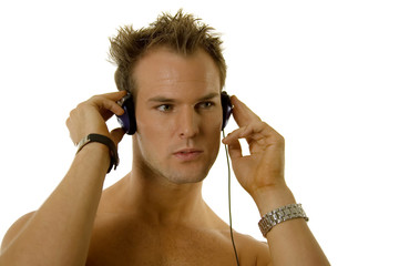 Young man listening music