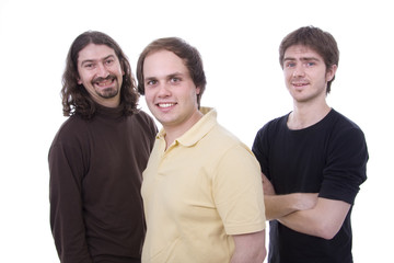 tree happy young casual man on whithe background