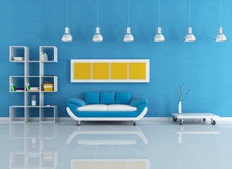 blue modern interior- rendering