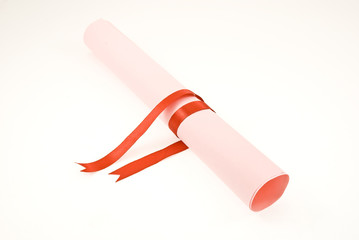 Diploma with red ribbon