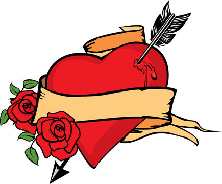 Vector illustration of heart impaled by arrow.