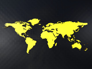 gold world map on a black background