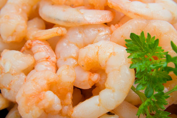 Plate with shrimp in closeup