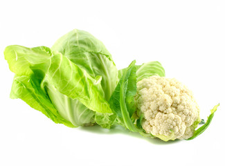 cauliflower and cabbage isolated