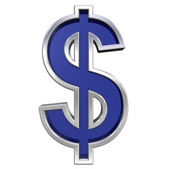 Dollar sign from blue glass with chrome frame alphabet set