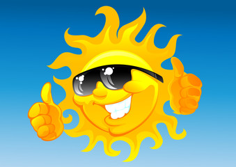 Naklejka premium cartoon sun in sunglasses
