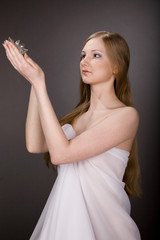 lovely girl  with  crystal  flower