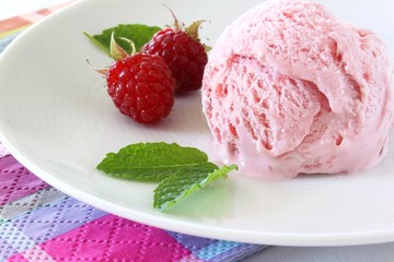 eis mit himbeeren und minze