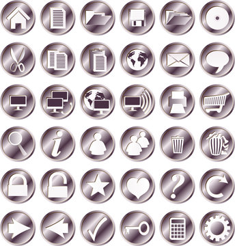 Round, iron web buttons and icons