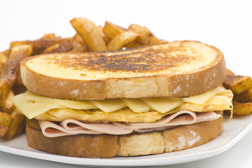 tasty sandwich of ham and cheese omelet
