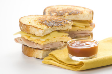 tasty sandwich of ham and cheese omelet