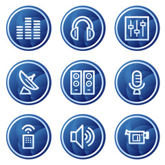 Media web icons, blue circle buttons series