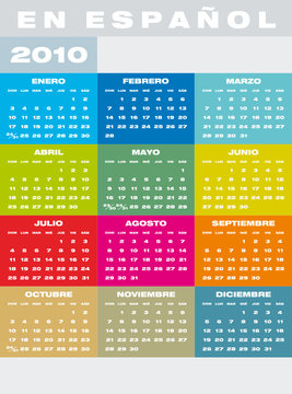 Colorful Calendar for year 2010 in vector format, in Spanish