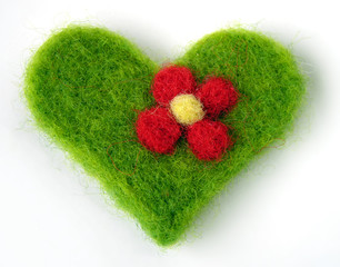 Green felt handmade heart