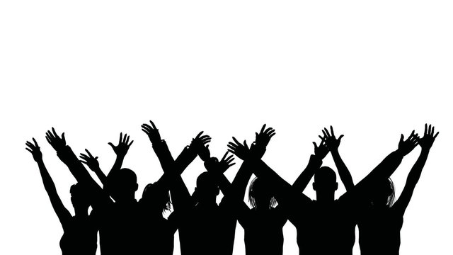 Group of people waves hands
