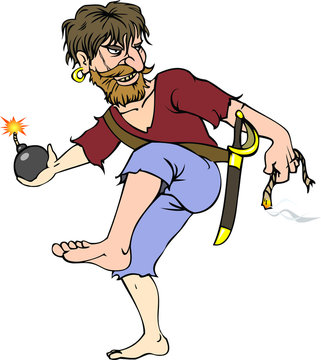 color illustration of pirate with bomb