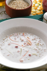 Zuppa d orzo al latte con prosciutto Primi del Trentino A A