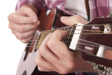 closeup of guitarist playing