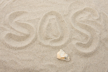 SOS letters in the sand