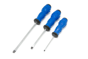 blue screwdrivers isolated on white background
