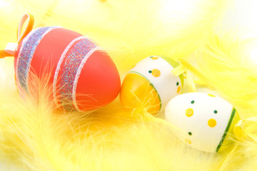 easter eggs and feathers
