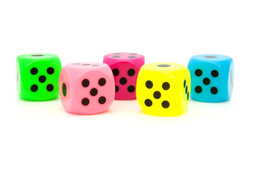 Colorful dice isolated on white background