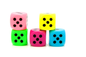 Colorful dice isolated on white background