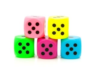 Colorful dice isolated on white background