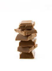 stacked chocolate candy bar isolated on white background