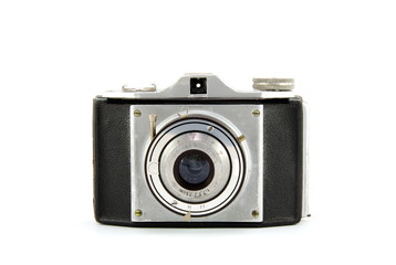 Old fashioned photo camera isolated on white background
