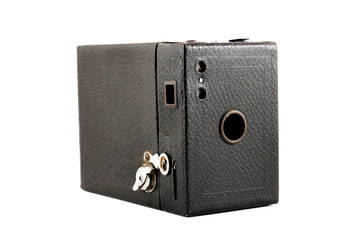 Old fashioned photo camera isolated on white background