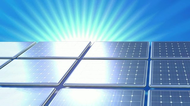 Animation Panneaux photovolta&iuml;que fond bleu