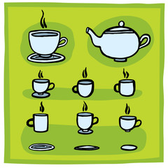 Set of cups and teapot  a vector illustration