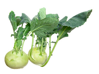 Two head of kohlrabi isolated over white background