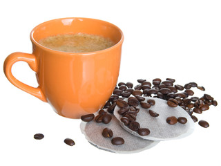 noggin coffee with foam and beans