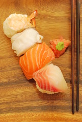 Nigiris sushi meal (salmon, swordfish, shrimp, octupus)