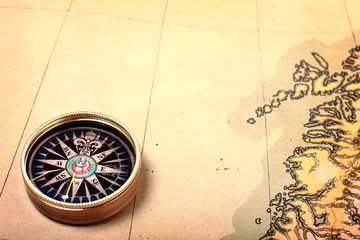 Compass on old map