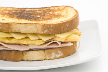 tasty sandwich of ham and cheese omelet