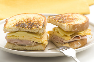 tasty sandwich of ham and cheese omelet