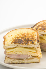 tasty sandwich of ham and cheese omelet
