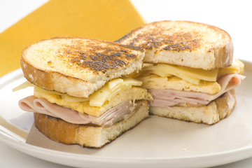 tasty sandwich of ham and cheese omelet