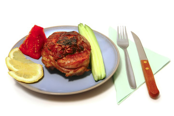 served roasted turkey leg cut and vegetables