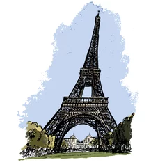 Papier Peint photo Lavable Illustration Paris Tour Eiffel à Paris