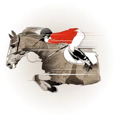 Foto op Canvas jumping horse and jockey © Isaxar