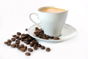 Coffee in a white mug on a white background
