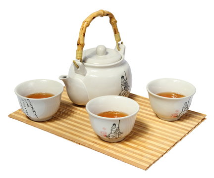 White Chinese Tea Set On A White Background