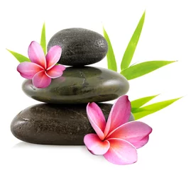 Photo sur Plexiglas Zen fleurs de frangipanier et galets zen