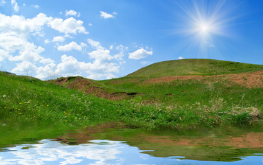 Fototapeta na wymiar Summer landscape with lake and hills