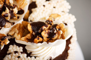 Cake with walnuts and chocolate